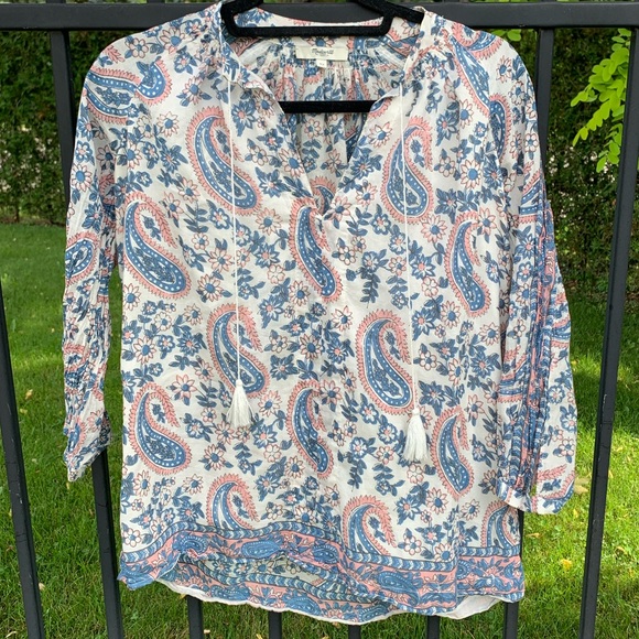 Madewell Paisley Floral Printed Tassel Blouse - Picture 2 of 11